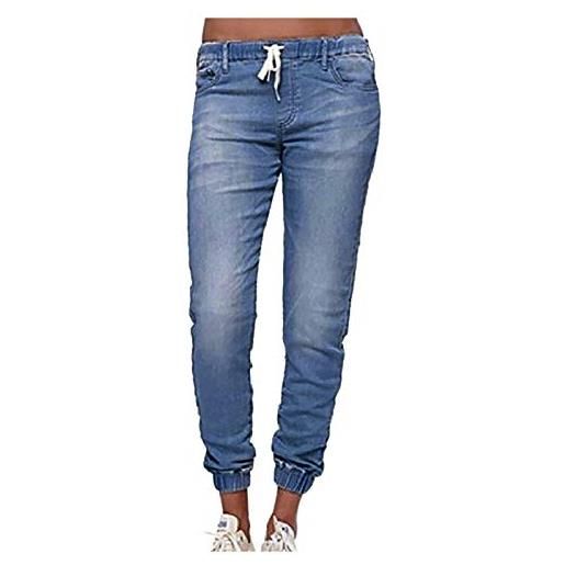 Betory - pantaloni da donna in jeans con lanterna con lacci, taglia media, stile casual in denim azzurro xl