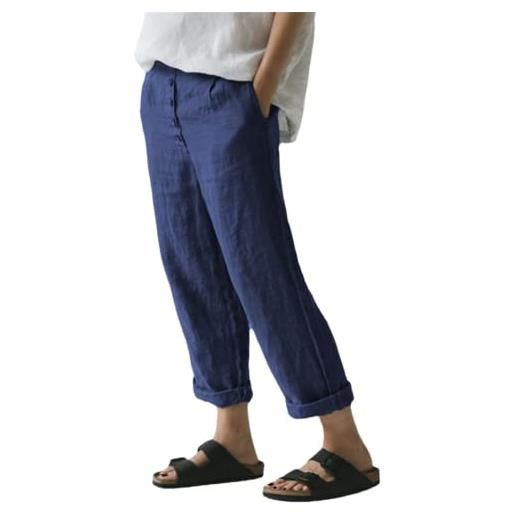 Generic pantaloni casual da donna pantaloni estivi da tasca in lino con bottoni casual pantaloni sportivi a gamba dritta