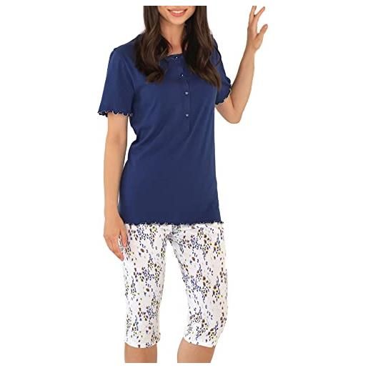 Linclalor pigiama donna in puro cotone manica corta pantalone pinocchietto art. 74628-54, blu