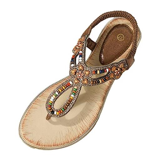 Chejarity scarpe da donna sandali con zeppa sandali bohémien sandali con perline con zeppa e punta ciabatte infradito sandalo