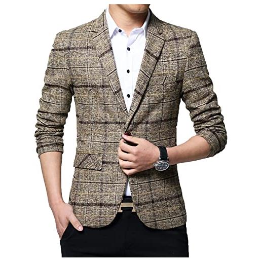 VIVICOLOR giacca blazer scozzese da uomo giacca da uomo moda blu a quadri con bottoni slim fit casual blazer taglia s-3xl