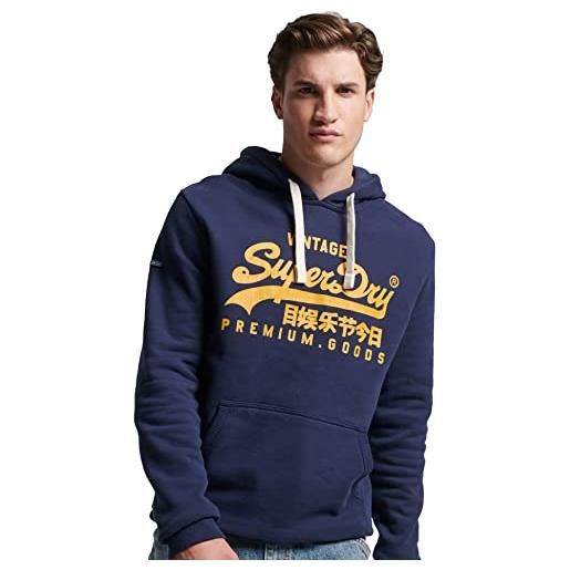 Superdry uomo felpa con cappuccio pullover heritage con logo vintage con stampa screpolata, blu, m