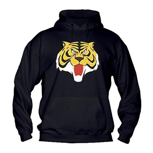 Vestin felpa uomo con cappuccio basic top qualità top vestibilità - l'uomo tigre - divertente humor made in italy (nero, xl)