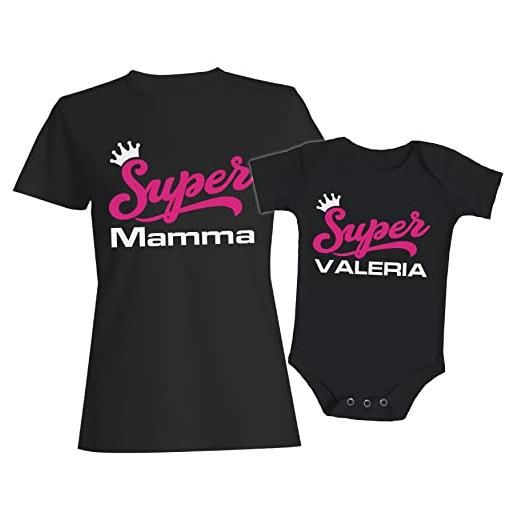 t-shirteria coppia maglietta madre body neonato - personalizzabili - super mamma - super bimba - figli - bambina - femminuccia - regalo - primo anno - mother baby - mamme - regalo festa della mamma