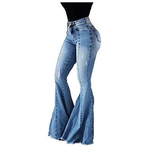 HONGBI jeans a zampa di elefante pantaloni donna campana in denim a vita alta, elasticizzati, vintage, lavaggio, push up azzurro 3 m