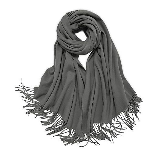 LumiSyne invernale sciarpa in cashmere tinta unita per donna pashmina calda sciarpe con nappa morbida lana scialle stole lungo addensato