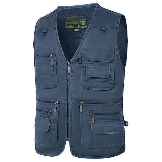 ZXCVB giubbotto senza maniche per grandi dimensioni estivo maschile con 16 tasche, witcoat per fotografie multi -tasca da uomo, blu, 6xl