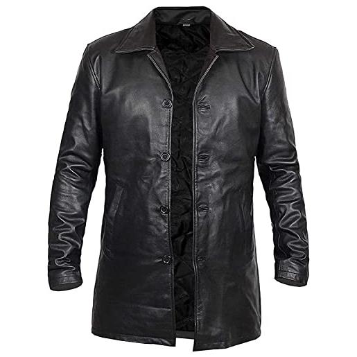 HAFSAH cappotto da uomo in pelle nera - cappotto lungo in vera pelle uomo - classico cuoio blazer - nero lungo cappotti in pelle cappotto nero per auto xxl
