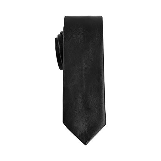 Remo Sartori - cravatta donna stretta slim in vera pelle nera, made in italy