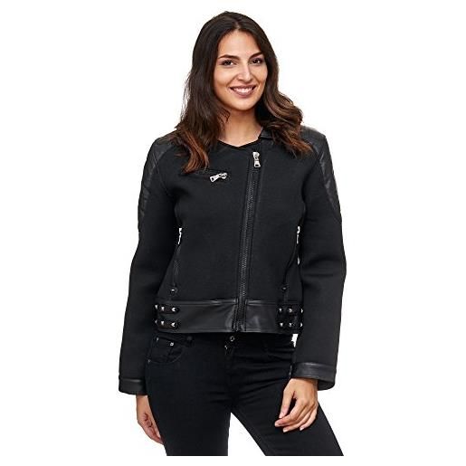 Cipo & Baxx - giacca da motociclista da donna, in ecopelle, con chiusura lampo nero s