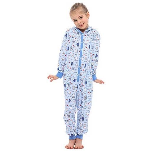 Merry Style pigiama intero con cappuccio bambina e ragazza ms10-223 (navy stelle, 158-164)