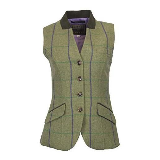 WALKER AND HAWKES walker & hawkes - gilet trapuntato margate in tweed da donna, con cinghia regolabile sul retro, taglia 34-42 verde salvia con strisce viola. Xs/s