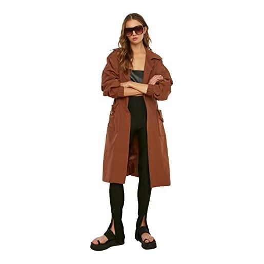 Trendyol brown waistband and belt detailed long overhare trench coat impermeabile, 42 da donna