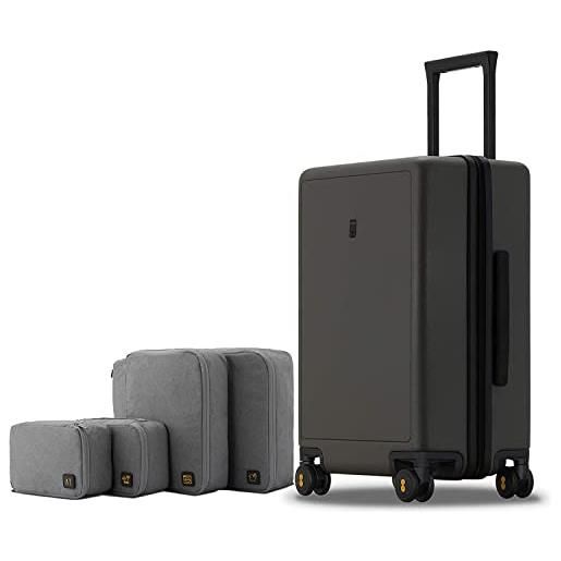 LEVEL8 valigia bagaglio a mano elegante opaco 100% pc valigia trolley con organizer valigie viaggio set di 4, valigie con 4 ruote doppie girevoli e lucchetto tsa integrato, 66cm, 65l, verde oliva
