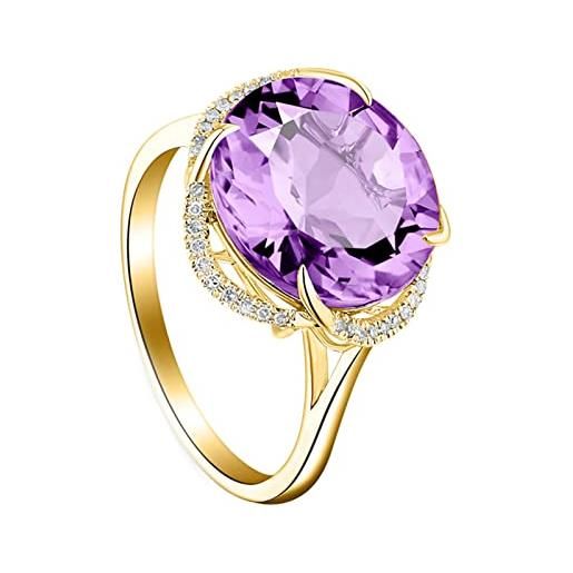 Lieson anelli donna vintage, anello fidanzamento oro 18k 5ct ametista viola brillante rotondo anelli diamanti misura 13