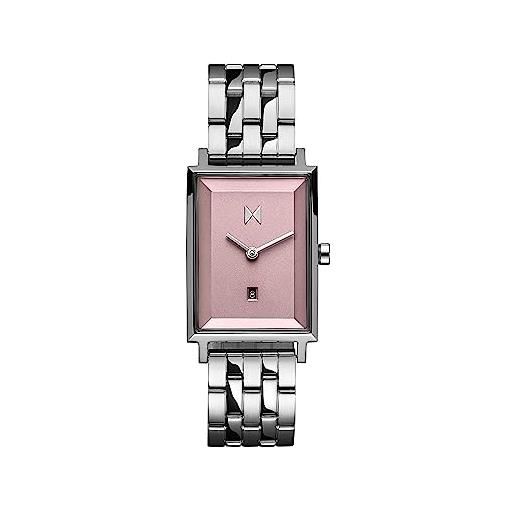 MVMT orologio analogico al quarzo da donna collezione signature square con cinturino in acciaio inossidabile o in pelle rosa (pink)
