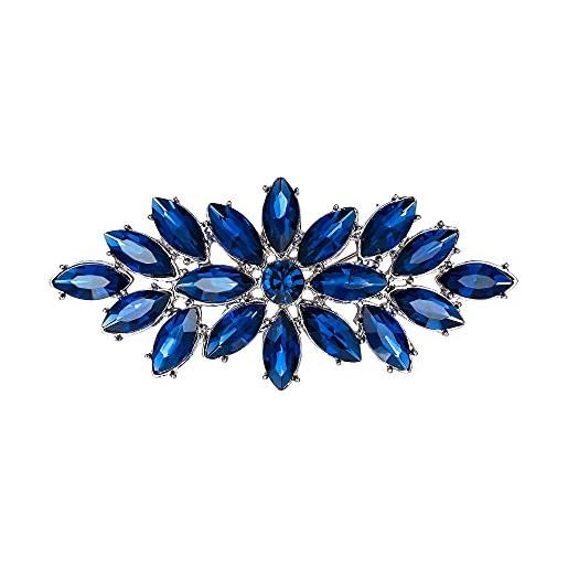 EVER FAITH spilla, holiday gioielli corpetto navy blu marquise cristallo austriaco spilla fiore in forte espansione per le donne -1.6 inches
