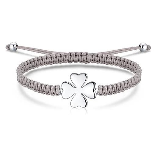 Infinite U Bracciale A Catena Con Ciondolo Quadrifoglio Portafortuna – Argento Sterling 925 E Zirconia Cubica, Regolabile, Regalo Per Donne