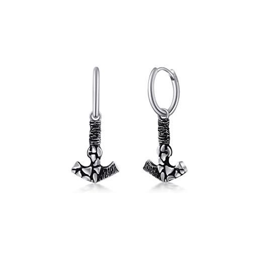 PHNIBIRD orecchini vichinghi neri orecchini argento 925 con pendente del martello di thor unisex orecchini pendenti uomo donna 14mm