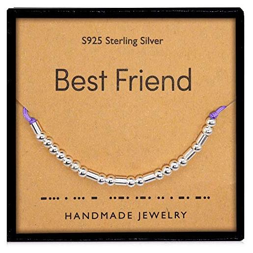 Suyi - braccialetto in argento sterling con codice morse per amici e amici, idea regalo per ragazze e argento, colore: best friend viola, cod. Fba-bt288-brt-bestfriendpurple