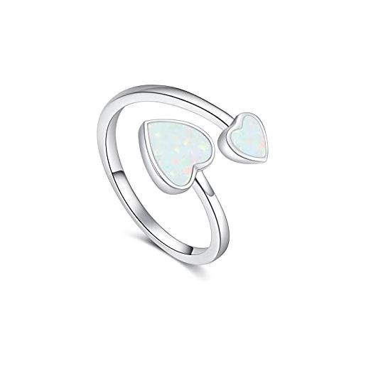Waysles anello opale per donna argento 925 regolabile anello aperto cuore amore opale anelli aperti regalo di compleanno per moglie fidanzata lei