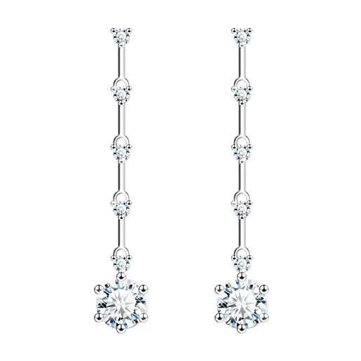 KristLand donne orecchini argento 925 tasse lunghe glitter rotondo zirconia orecchini orecchini pendenti viene in jewelry gift box colore argento