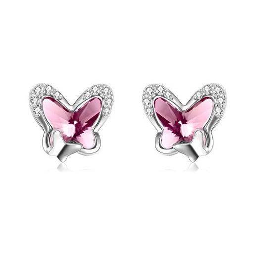 AOBOCO orecchini a farfalla bambini argento sterling 925 ragazze orecchini con cristalli, gioielli regali di compleanno per le donne sua figlia (rosa)