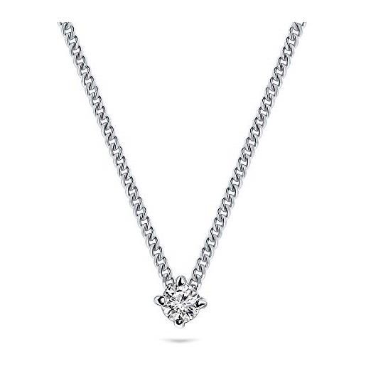 Miore collana da donna con diamante solitario 0,06 ct, in oro bianco 9 carati, lunghezza 45 cm, con diamante brillante, diamante