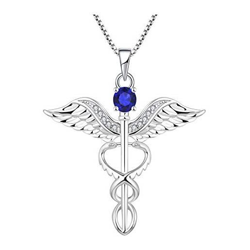 YL collana infermiera 925 argento settembre pietra portafortuna spinello blu ali d'angelo registrato rn caduceus ciondolo per donne infermiera dottore