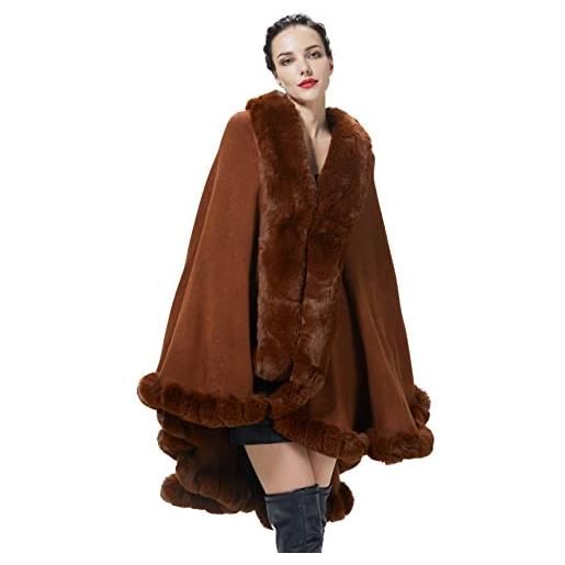 Mantella invernale donna con cappuccio in finta pelliccia di