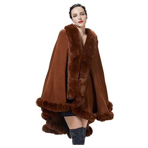 BEAUTELICATE scialle pelliccia sintetica ecologica donna stola mantello poncho cappotto a maglia cardigan per matrimonio invernale festa (beige, taglia unica)