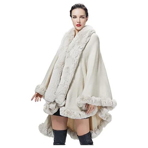 BEAUTELICATE scialle pelliccia sintetica ecologica donna stola mantello poncho cappotto a maglia cardigan per matrimonio invernale festa (beige, taglia unica)