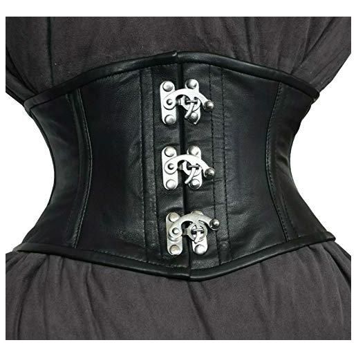 iiffii corsetto da donna strong corset con morbide chiusure in acciaio inox - waist trainer in nappa di agnello, taglia 34 ~ 50 pollici, nero , 42