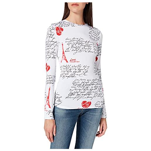Love Moschino maglietta a maniche lunghe in morbido jersey elasticizzato con stampa calligrafica all-over. T-shirt, love lett. Bco, 50 donna