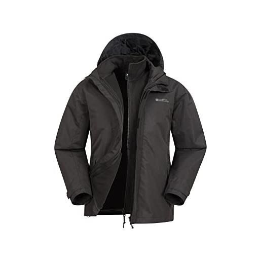 Mountain Warehouse fell giacca invernale uomo - giacca sportiva uomo comoda 3 in 1, giacca da montagna con cappuccio traspirante e comprimibile da adulto nero xs