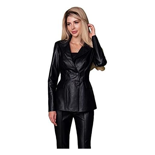 Selente #fashionista giacca/camicia donna in similpelle/jeans, mod. 5 nero doppiopetto, s