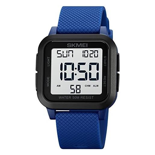 Yuxier orologio da uomo, quadrato, luminoso, impermeabile, in acciaio inox, elettronico, per studenti e adulti, blue-donna, cinturino