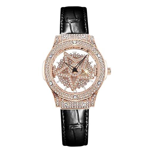 RORIOS moda orologio donna orologio impermeabile analogico quarzo con cinturino in pelle cassa diamante orologi da polso