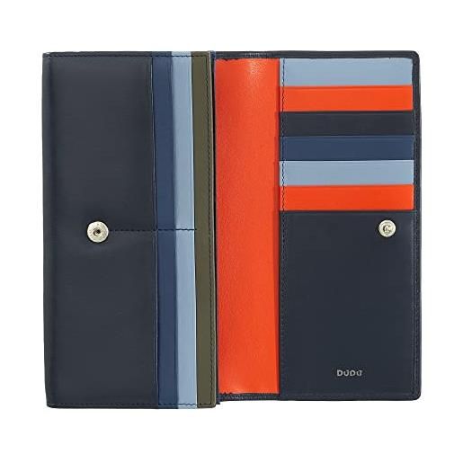 Dudu portafoglio donna pelle rfid design colorato lungo con portamonete zip 18 porta carte e chiusura a bottone navy