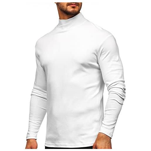 Sprifloral maglietta termica a maniche lunghe da uomo a collo alto, calda biancheria intima s-3xl, bianco, xl