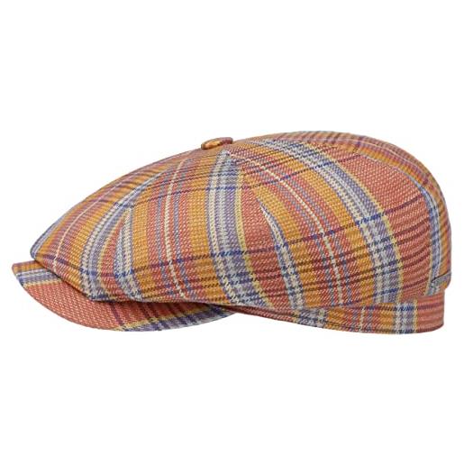 Stetson coppola hatteras melaco check uomo - made in germany berretto lino newsboy con visiera, fodera estate/inverno - 57 cm arancia