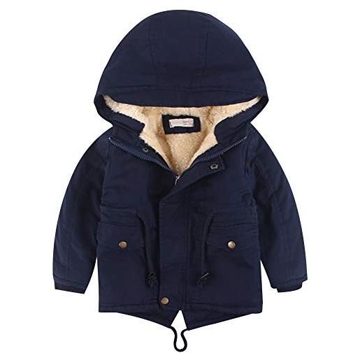 amropi bambini ragazzi cappuccio parka inverno giacca foderato in pile caldo cappotti (blu navy, 3-4 anni)