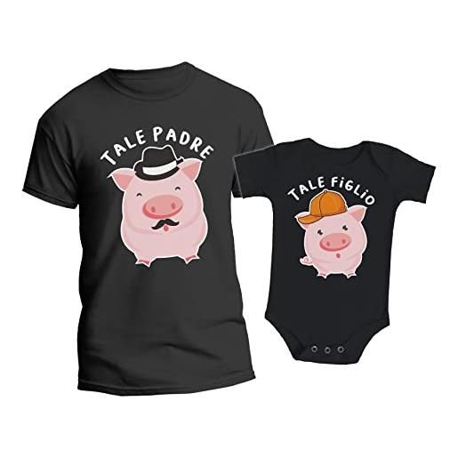 t-shirteria coppia maglietta padre body neonato - maschietto - tale padre - tale figlio - porcellini - maialetti - coordinato - animali - padre - figlio - set - maglietta e body