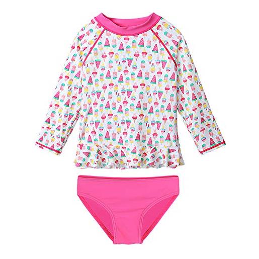 XFGIRLS costume da bagno a due pezzi a maniche lunghe e protezione uv per bambine dai 3 mesi ai 6 anni, hotpinkblumeac, 2-3 anni