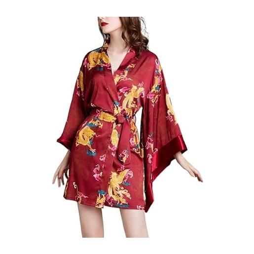 DHDHWL vestaglia kimono donna silk kimono robe accappatoio donne seta seta damigella d'onore bridesmaid robes sexy borgogna borgogna abiti satin robe signore abiti da donna (color: red, size: m)