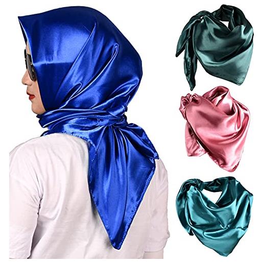 FEOYA 4 pezzi grande quadrato di seta di raso sciarpa 228x298 89 pollice donne hijab foulard protezione solare scialli musulmani avvolgere vintage collo sciarpa copricapo tinta unita, 