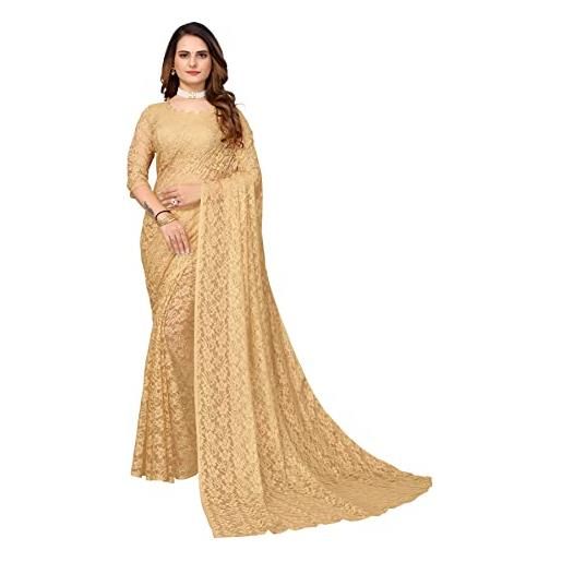 TreegoArt Fashion abbigliamento da festa da donna design floreale saree indiano perle saree netto con camicetta non cucita -(abira black)