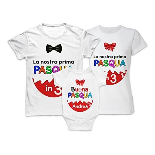 Bulabadoo tris magliette e body neonato - buona pasqua - nome personalizzabile - prima pasqua - ovetto - cioccolata - mamma papà bimbo