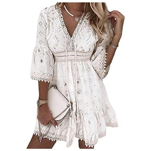 tinetill abito estivo donna vestito corto in pizzo abito corto con scollo a v abito da spiaggia scavato con orlo arruffato abito casual senza maniche a-line abito con bretelle casual elegante dress