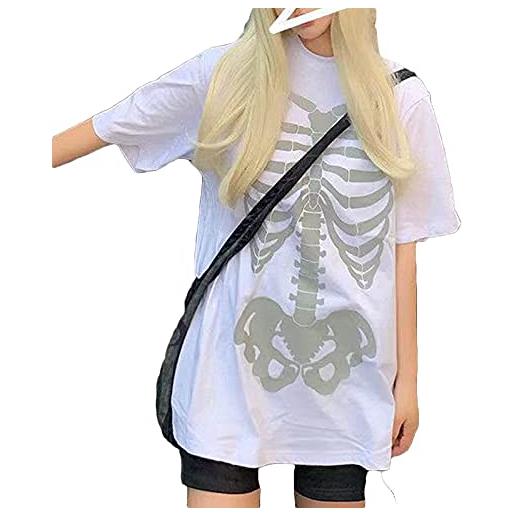 FeMereina maglietta a maniche corte da donna, stile gotico, punk, scheletro, y2k, harajuku, con stampa grafica, e-girls goth streetwear, z5, l